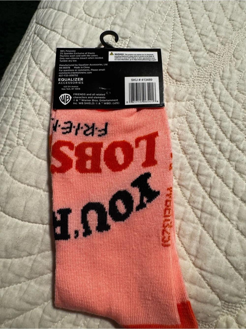 FRIENDS Pink Socks with Red and Black Text Graphic